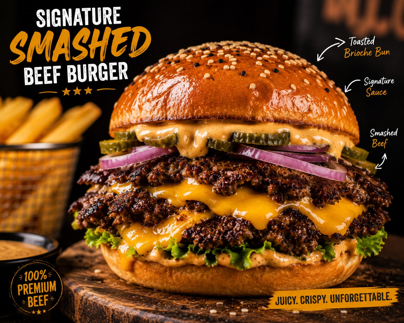 সিগনেচার স্ম্যাশড বিফ বার্গার (Signature Smashed Beef Burger)