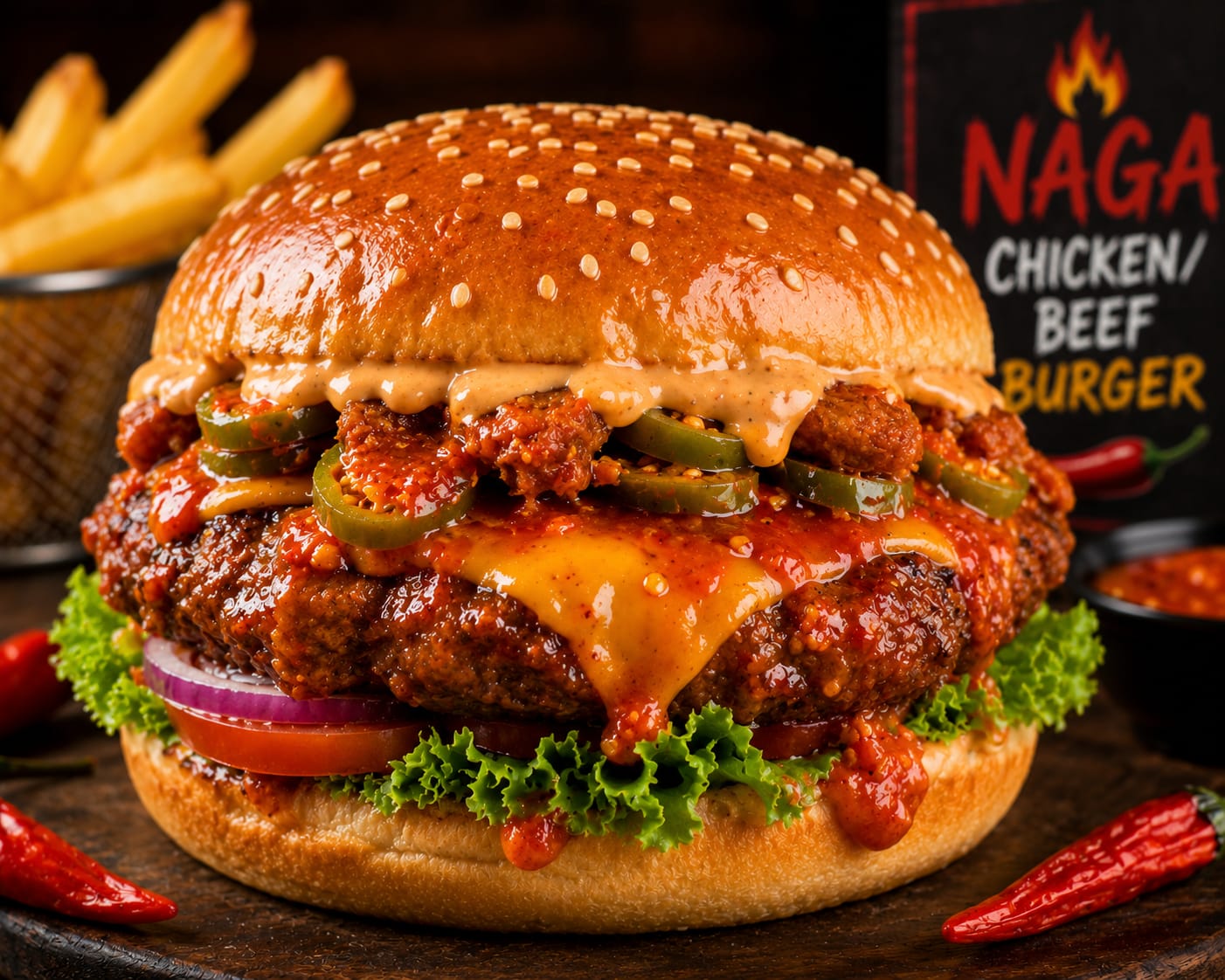 নাগা চিকেন/বিফ বার্গার (Naga Burger)