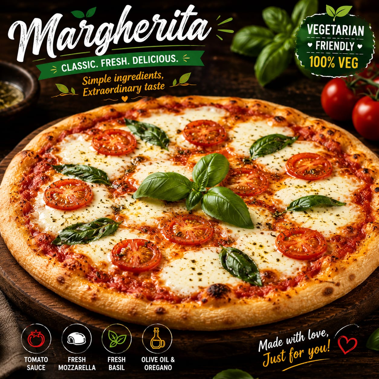 মার্গারিটা (Margherita - ভেজিটেরিয়ানদের জন্য) (মিডিয়াম)
