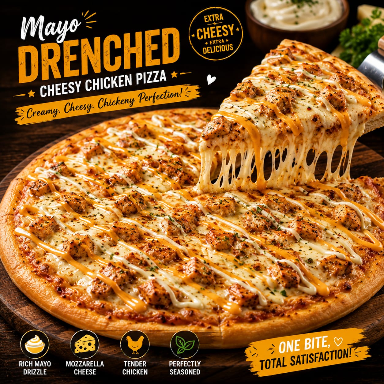 মেও ড্রেনচড / চিজি চিকেন পিজা (Mayo Drenched / Cheese Loaded) (১০ ইঞ্চি)