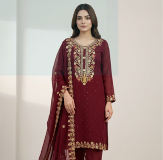 New Stylish Exclusive Collection Weightless Georgette Computer Embroidery Work Three Piece Salwar Kameez For Women - 3 Piece Dress